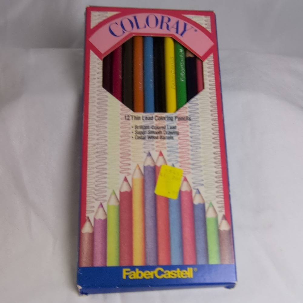 Vintage Faber-Castell Coloray Vintage Colored Pencils 12 Thin Lead Set Made USA